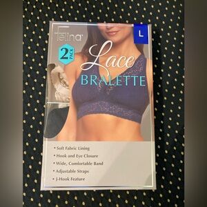 NWT Felina Women's Lightweight Lace Bralette, 2-pack Blue -Nude LARGE